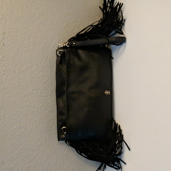 Leather Fringe Fold Over Clutch - Picture 2 of 12